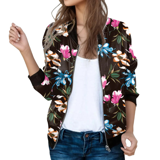 Vintage Inspired Patterned Bomber Jacket with Casual Streetwear Silhouette
