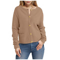 Women's Crew Neck Button Front Cardigan with Relaxed Everyday Fit and Pockets