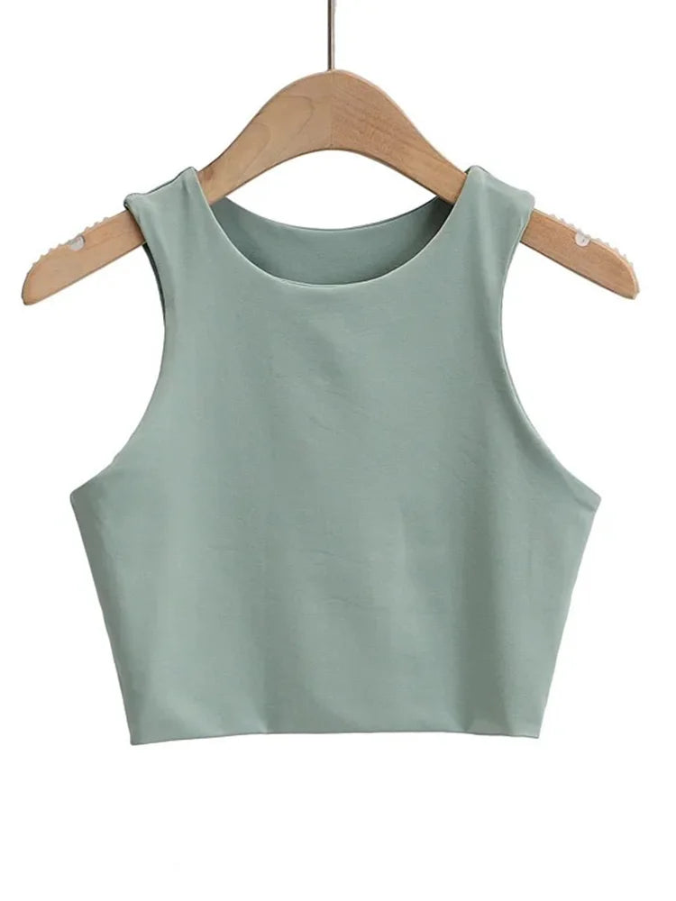 Classic Crew Neck Crop Tank Top with Minimalist Sleeveless Everyday Streetwear Style