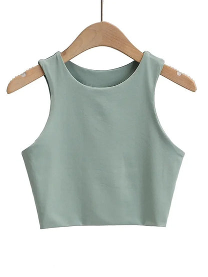 Classic Crew Neck Crop Tank Top with Minimalist Sleeveless Everyday Streetwear Style