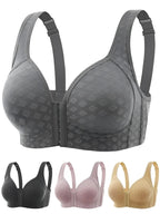 Textured Full-Coverage Front-Closure Bra with Wide Smoothing Straps
