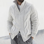 Men's Textured Zip Front Knit Cardigan with Relaxed Casual Hooded Design