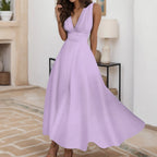 Deep V Neck Sleeveless Maxi Dress with Flowy A-Line Silhouette