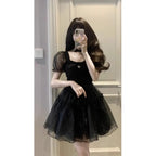 Anime-Inspired Gothic Tulle Mini Dress with Soft Kawaii Party Aesthetic