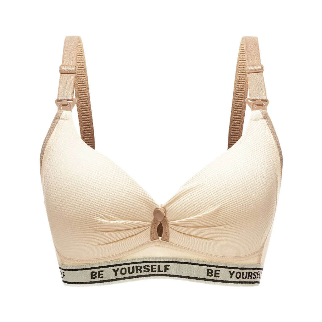 Heathered Grey Wireless Nursing Bra with Drop-Down Clips and Lettered Underband