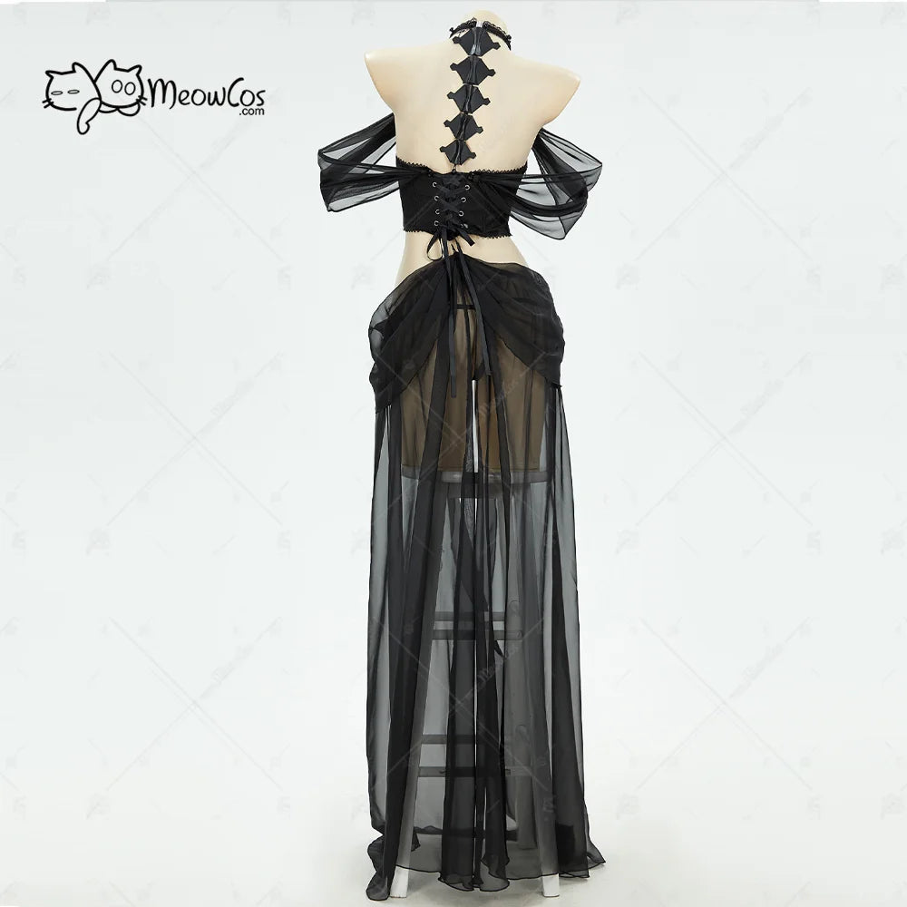 Women's Avant Garde Halter Bodysuit With Sheer Maxi Overlay And Dramatic Puff Sleeves