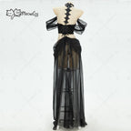 Women's Avant Garde Halter Bodysuit With Sheer Maxi Overlay And Dramatic Puff Sleeves