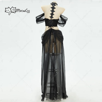 Women's Avant Garde Halter Bodysuit With Sheer Maxi Overlay And Dramatic Puff Sleeves