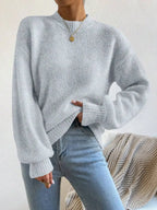 Women's Mock Neck Drop Shoulder Knit Sweater with Relaxed Oversized Silhouette