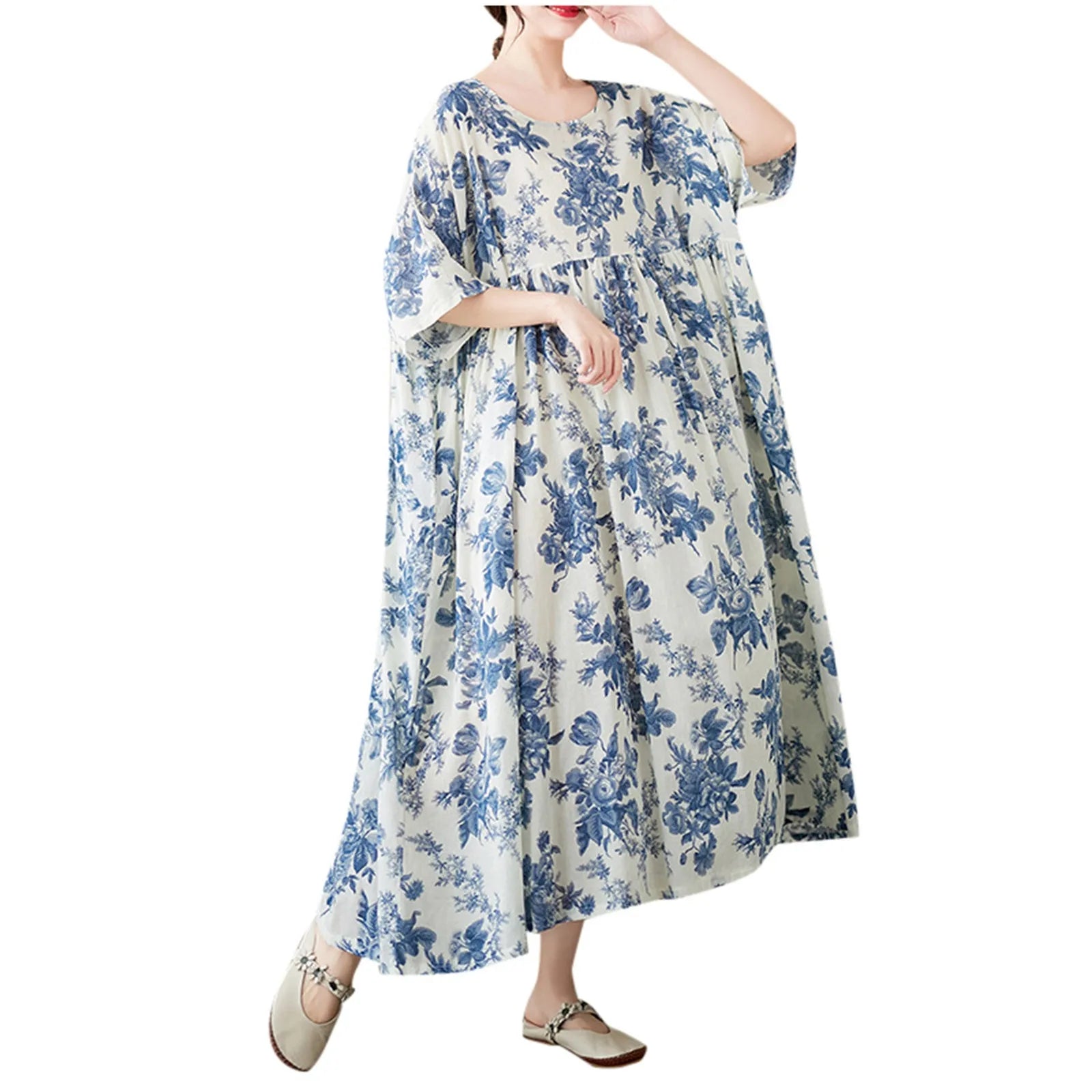 Boho Pleated Maxi Dress with Relaxed Silhouette for Everyday Styling