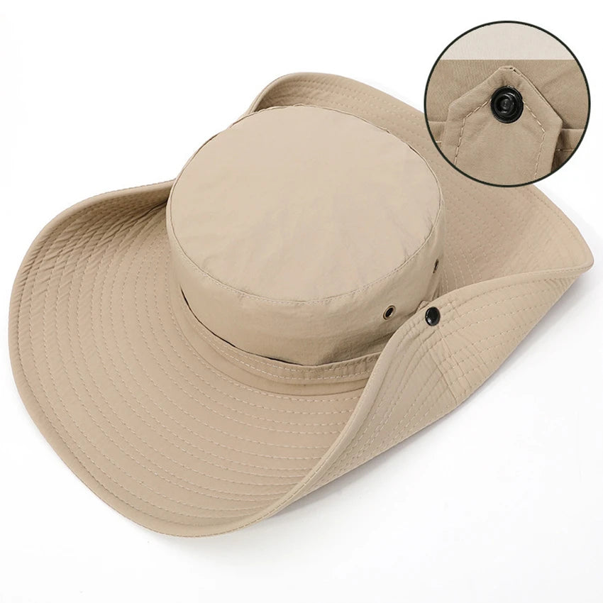 Wide Brim Outdoor Bucket Hat with Breathable Mesh Panels for Hiking Fishing and Travel