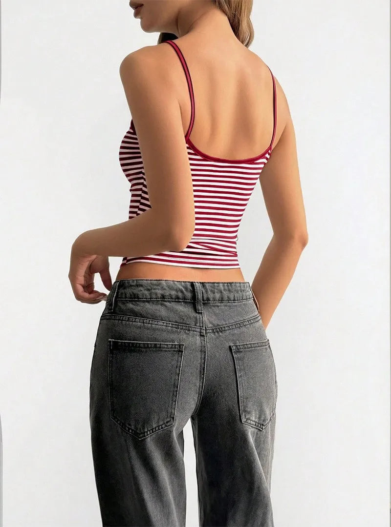 Striped Spaghetti Strap Crop Top with Slim Fit Vintage Streetwear Styling