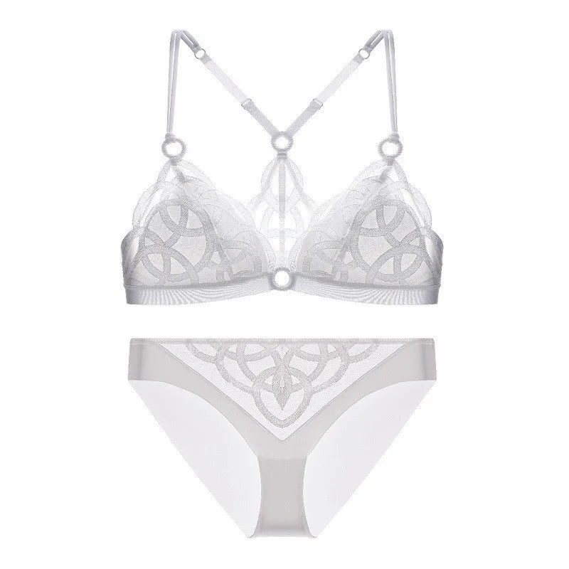 Edgy Black Geometric Strappy Wire-Free Bra and Thong Set