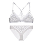 Edgy Black Geometric Strappy Wire-Free Bra and Thong Set