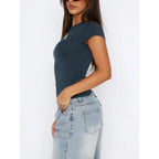 Ribbed Crop Tee with Minimal Typography Detail and Fitted Streetwear Style