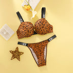 Bold Embellished Strap Push-Up Bra and Coordinated Thong Set