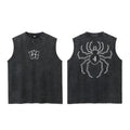 Japanese Streetwear Inspired Cotton Sleeveless Tank Top with Dark Arachnid Graphic Artwork