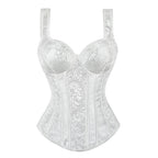 Vintage Floral Tapestry Overbust Corset with Wide Straps and Structured Seaming
