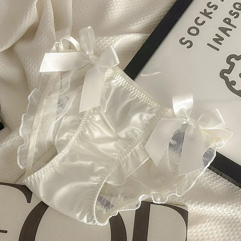 Glossy Ruffled Brief Panty with Delicate Bow Accents