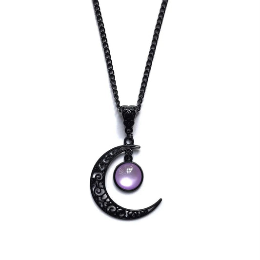 Crescent Moon Crystal Pendant Necklace for Witchy Gothic Alternative Style
