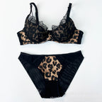 Bold Leopard Print and Black Lace Underwire Lingerie Set