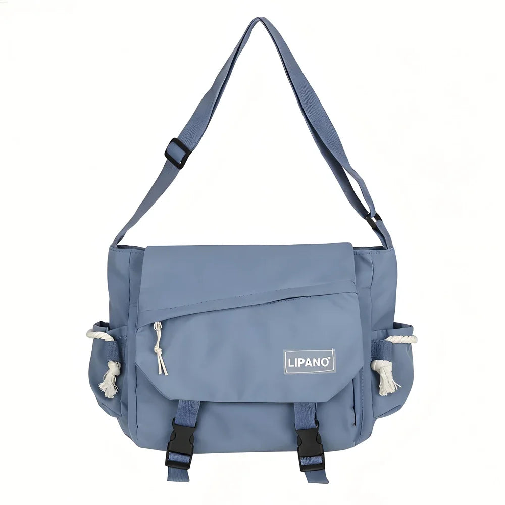 Large Capacity Nylon Crossbody Messenger Bag with Utility Pocket Streetwear Design