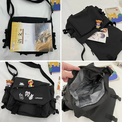 Large Capacity Nylon Crossbody Messenger Bag with Utility Pocket Streetwear Design