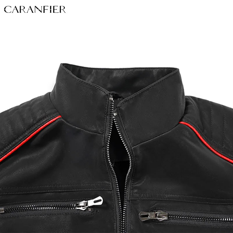 Men's Stand Collar Faux Leather Moto Jacket with Modern Streetwear Biker Styling