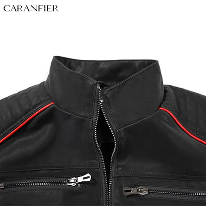 Men's Stand Collar Faux Leather Moto Jacket with Modern Streetwear Biker Styling