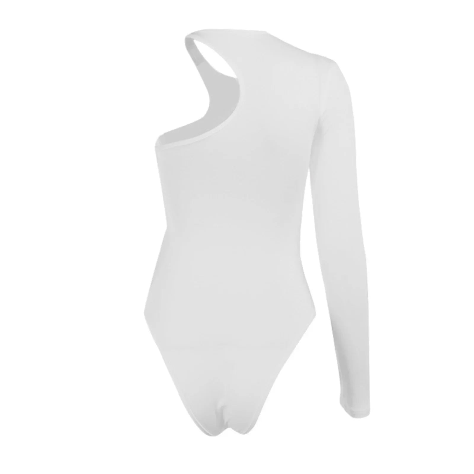 Asymmetric One Shoulder Ruched Long Sleeve Alternative Fashion Bodysuit Top