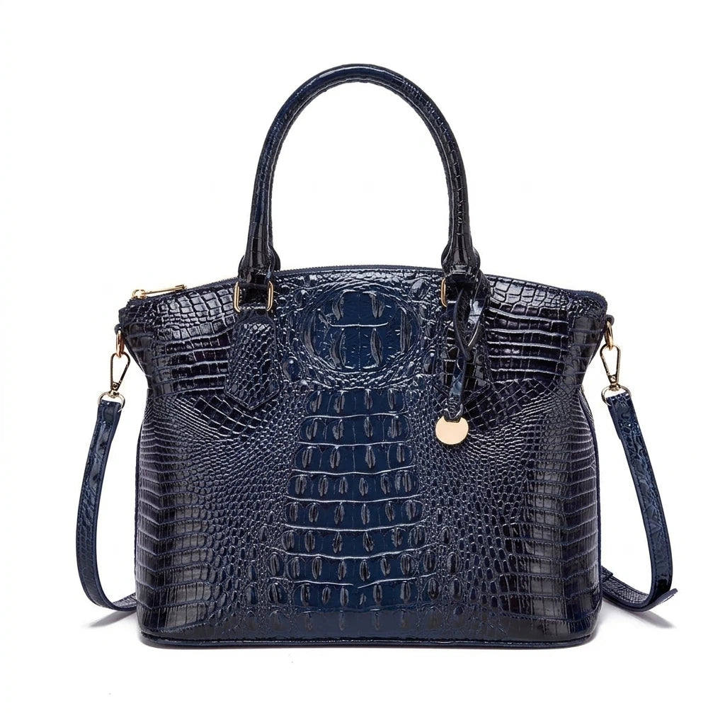 Embossed Dome Satchel Bag with Top Handle and Detachable Shoulder Strap