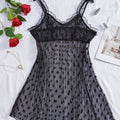 Semi-Sheer Polka Dot Mesh Babydoll Nightdress with Lace Splicing