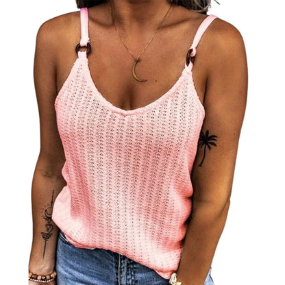 Relaxed Knit Tank Top with Thin Straps Square Neck Contemporary Casual Style