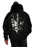 Dark Anime Floral Streetwear Hoodie with Gothic Manga Botanical Artwork