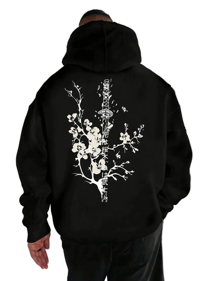 Dark Anime Floral Streetwear Hoodie with Gothic Manga Botanical Artwork