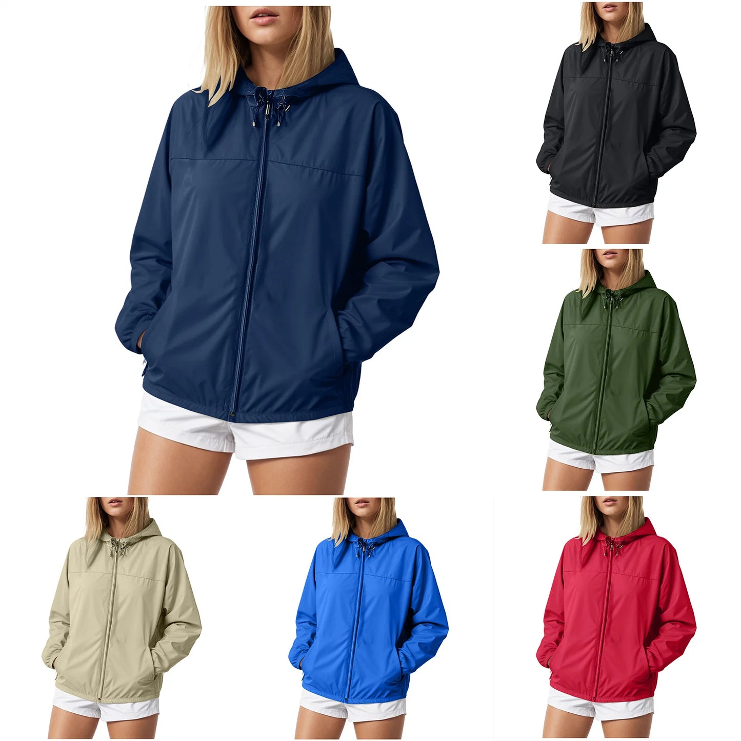 Women's Lightweight Hooded Zip-Up Windbreaker Jacket for Everyday Streetwear Layering