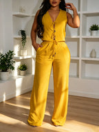 Women's Tie Front Vest and Wide Leg Pants Co-Ord Set