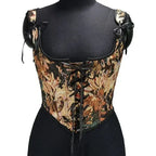 Elegant Beige Lace-Up Corset Top with Adjustable Tie-Shoulder Straps