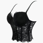 Romantic Black Floral Lace Bustier with Underwire Cups and Slender Straps