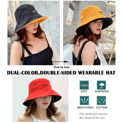 Reversible Cotton Bucket Hat with Minimalist Embroidered Detail for Everyday Casual Style