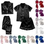 Women's 4-Piece Satin-Look Pajama Set, Short- and Long-Sleeve Tops with Matching Pants and Shorts, Soft Coordinated Loungewear