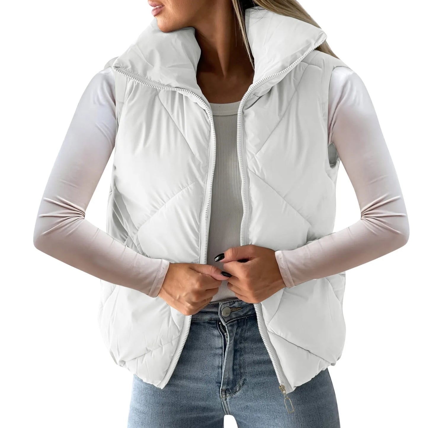Women's Quilted Sleeveless Puffer Vest Relaxed Lightweight Streetwear Layering Waistcoat