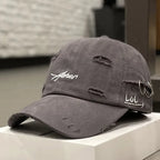 Vintage Distressed Embroidered Baseball Cap Adjustable Curved Brim Casual Streetwear Hat