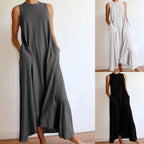 Oversized Sleeveless Maxi Dress with Pockets and Relaxed T-Shirt Silhouette