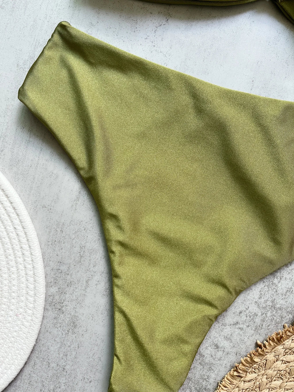 Olive Green Bandeau Bikini Set with Center Hardware and Ruched Detailing