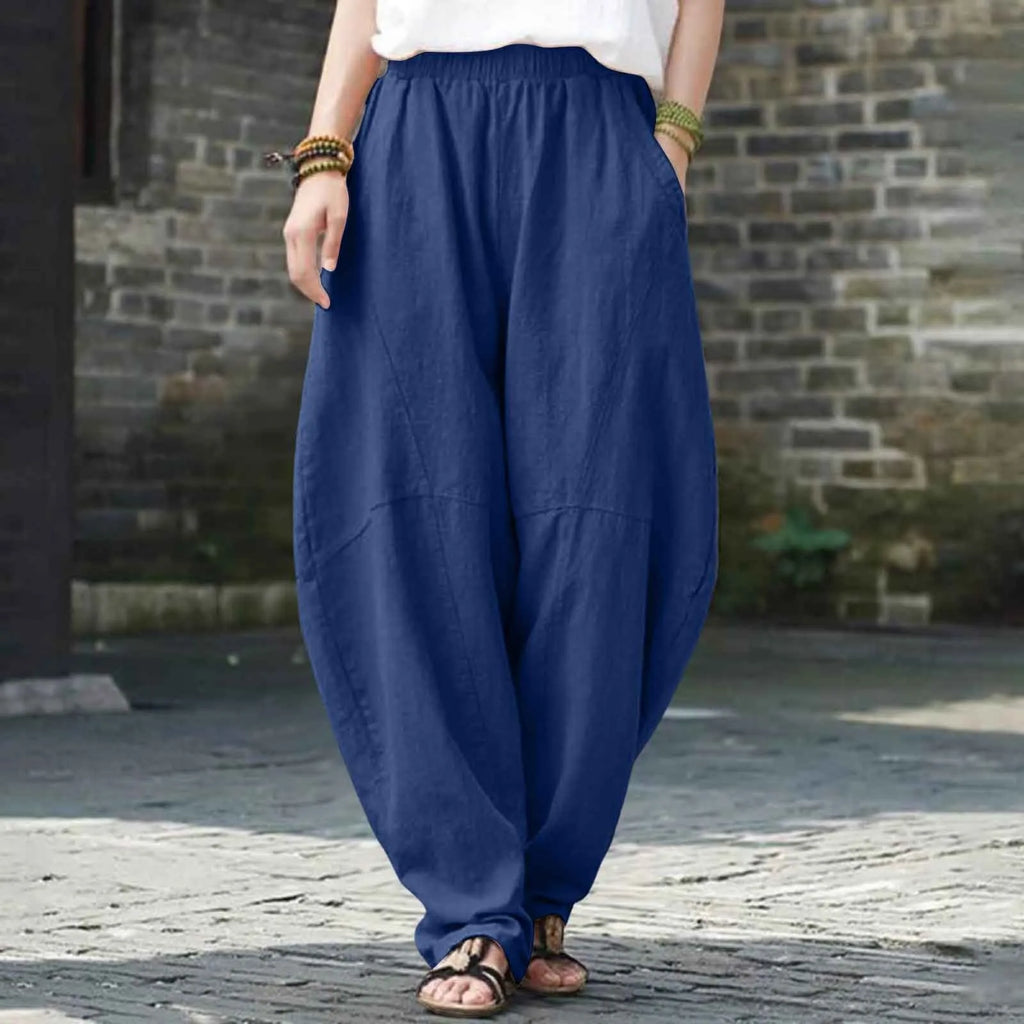 Women's High Waist Balloon Leg Casual Trousers with Relaxed Fit and Pocket Design