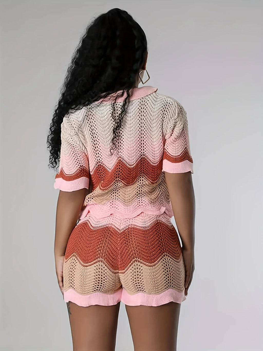Textured Knit Shirt and Shorts Vacation Summer Co-Ord Set for Women