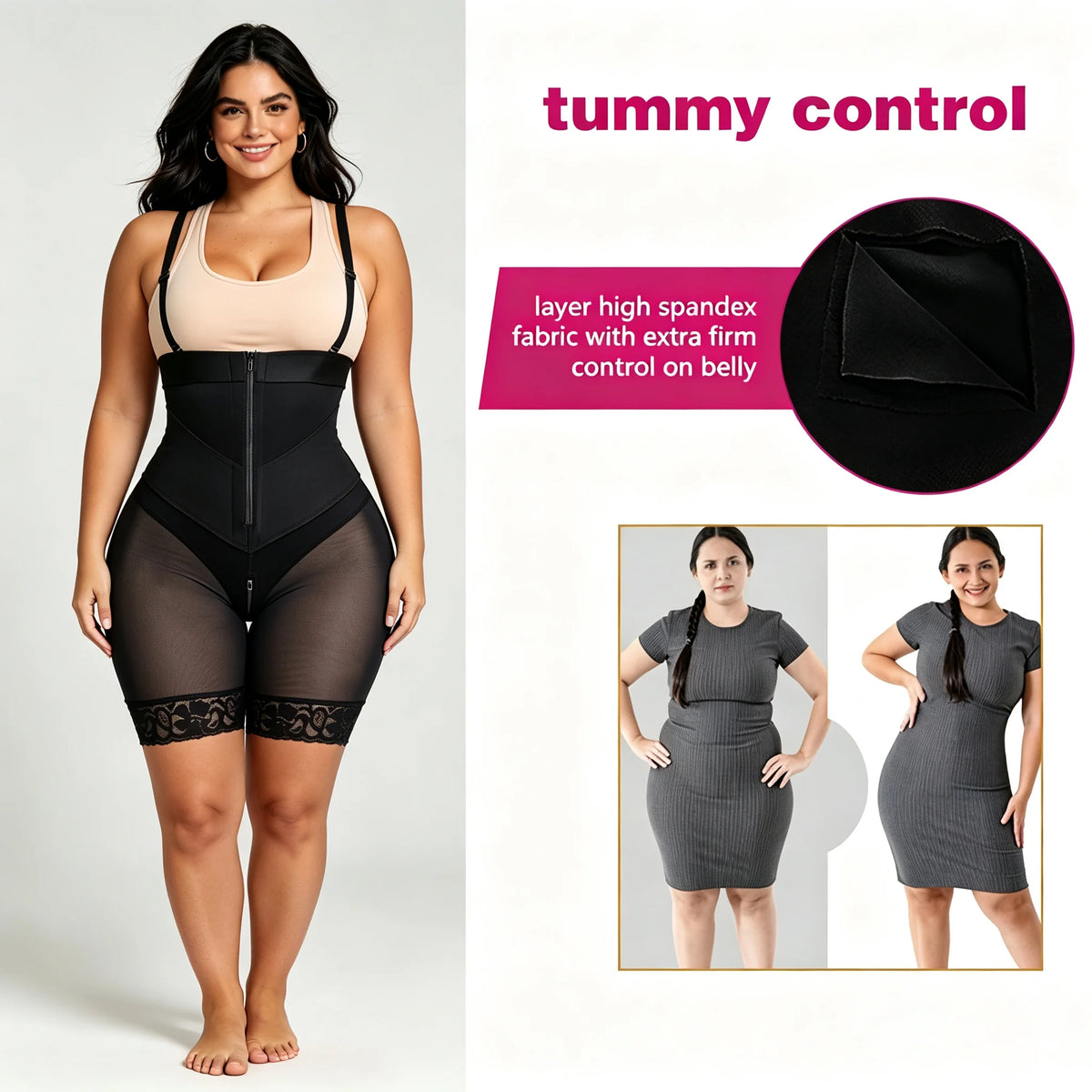 Premium Open-Bust High-Waisted Mid-Thigh Shaper with Lace Trim
