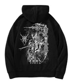 Distressed Anime Goth Hoodie With Abstract Gothic Streetwear Artwork