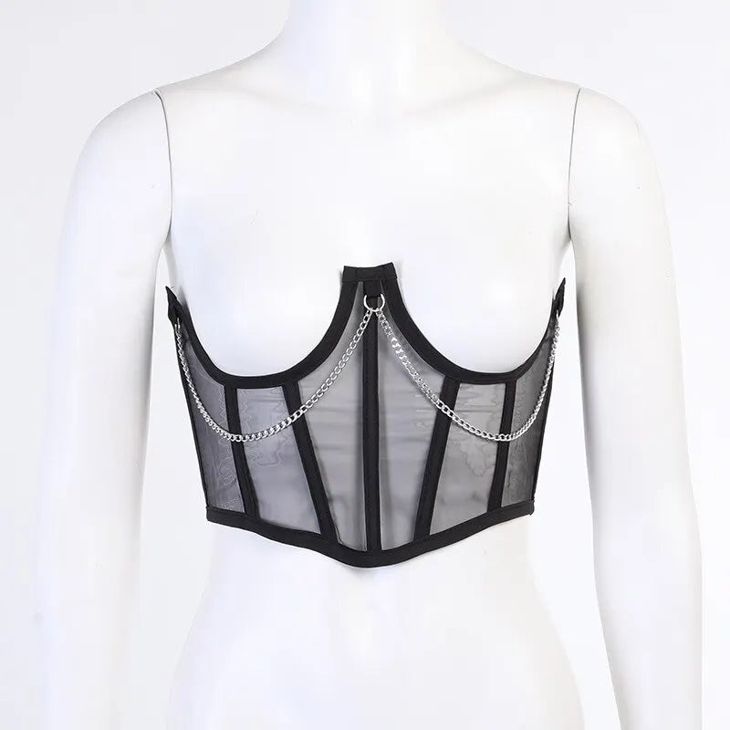 Mesh Underbust Corset Belt with Structured Boning and Sculpted Waist Design